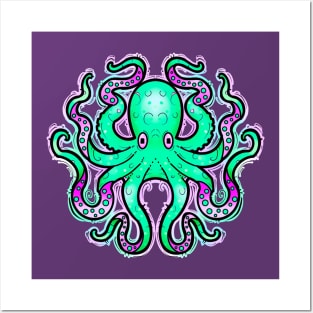 Octopus green and purple Posters and Art